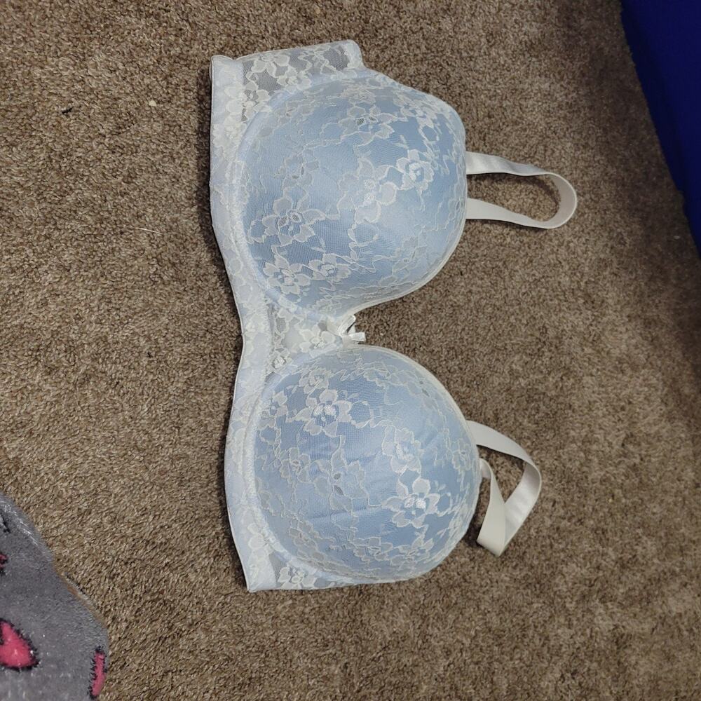 Paramour ~ Women's Padded Underwire Bra Lace White And‎ Blue ~ 38D